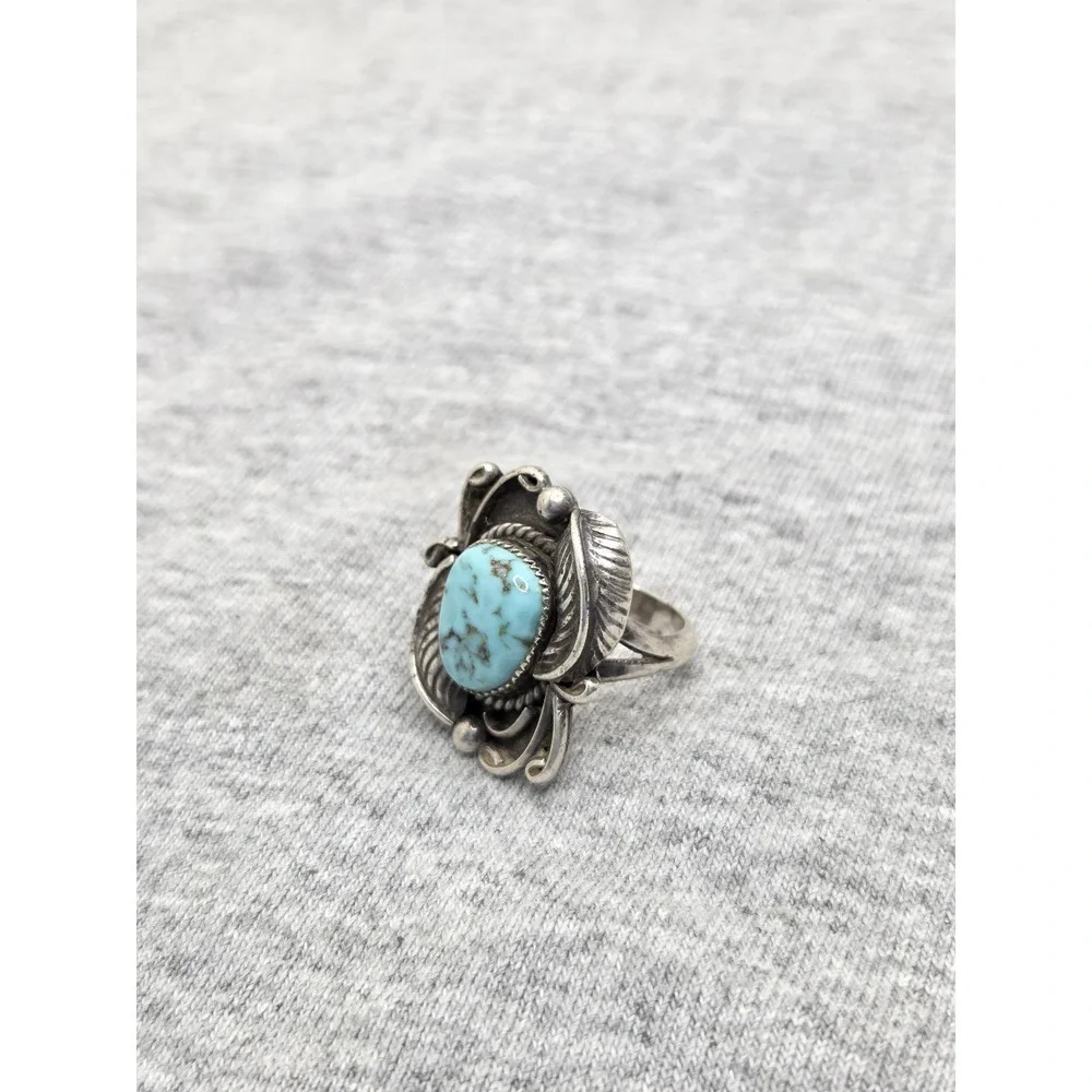 Oscar Alexius Navajo Sterling Silver Turquoise Ring Size 5.5 Vintage Signed 8g